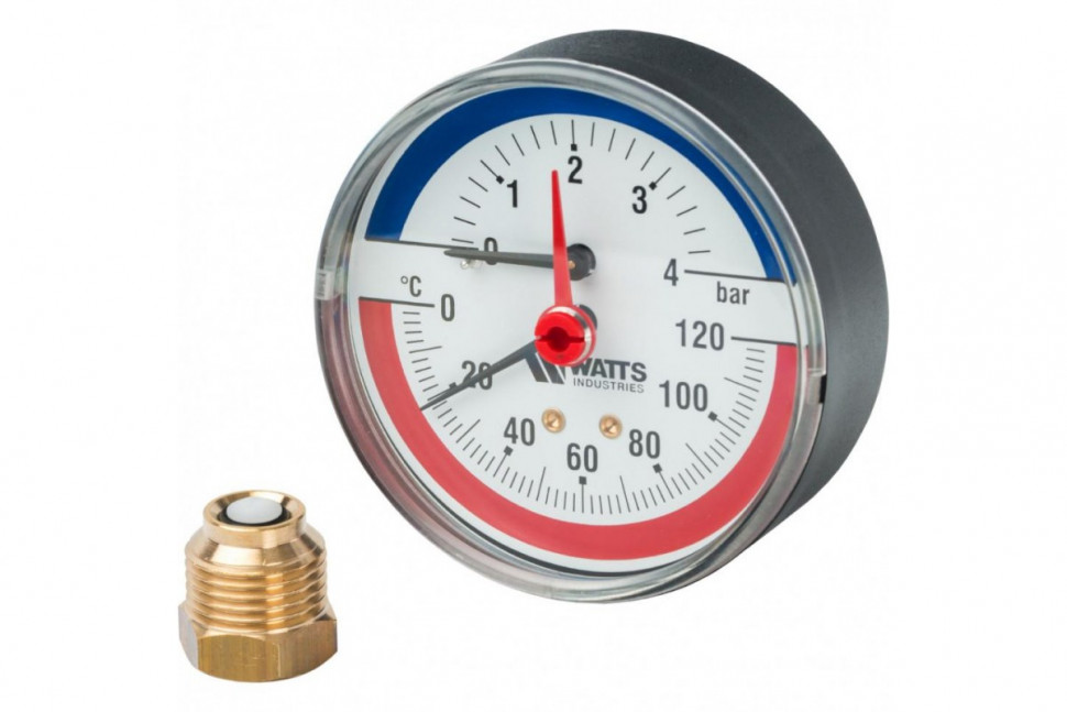 Термоманометр аксиальный 80 мм 1/2", 4 бар, 120°C Watts F+R818