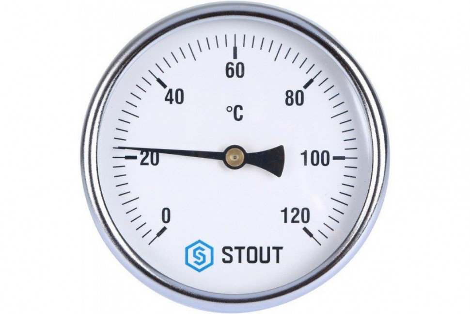 Термометр биметаллический 100 мм 1/2", 120°C с погружной гильзой 100 мм STOUT