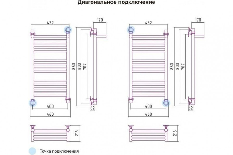 Полотенцесушитель водяной БОГЕМА+ с полкой 800х400 Сунержа