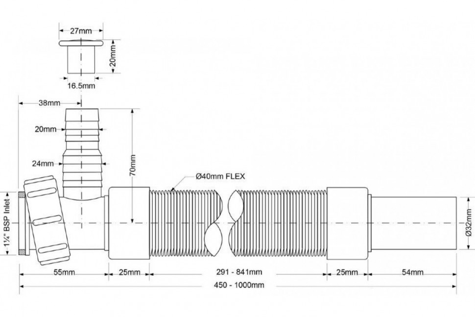 Гофра для раковины 32 1000 мм с адаптером для слива бытовой техники McALPINE MRMF1W