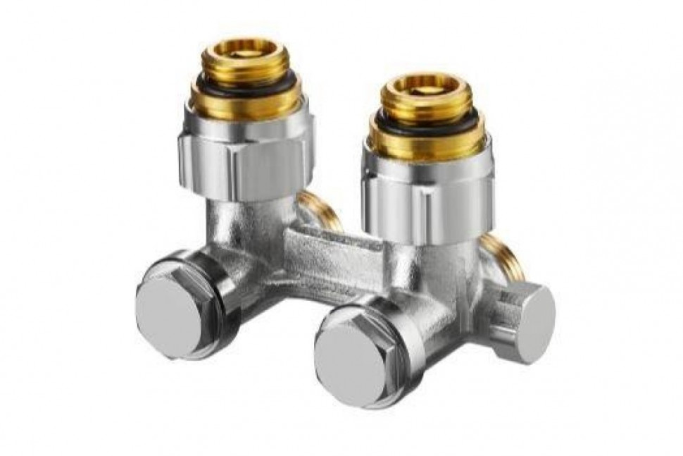 Узел нижнего подключения радиатора 1/2" НР x 3/4" НР, угловой, никелированный Multiflex F ZBU Oventrop