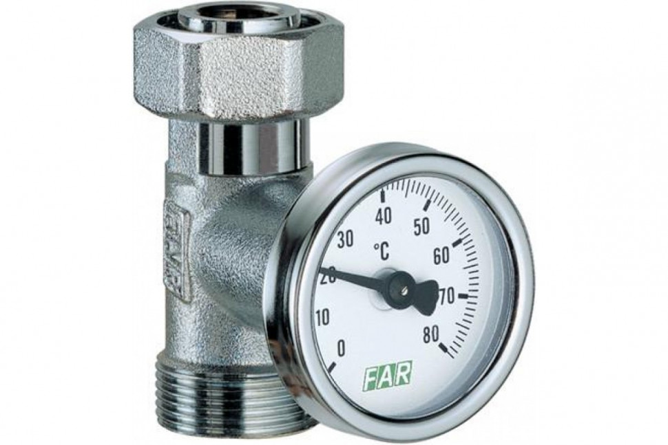 Тройник с термометром 1/2" с термометром 0-80°C FAR