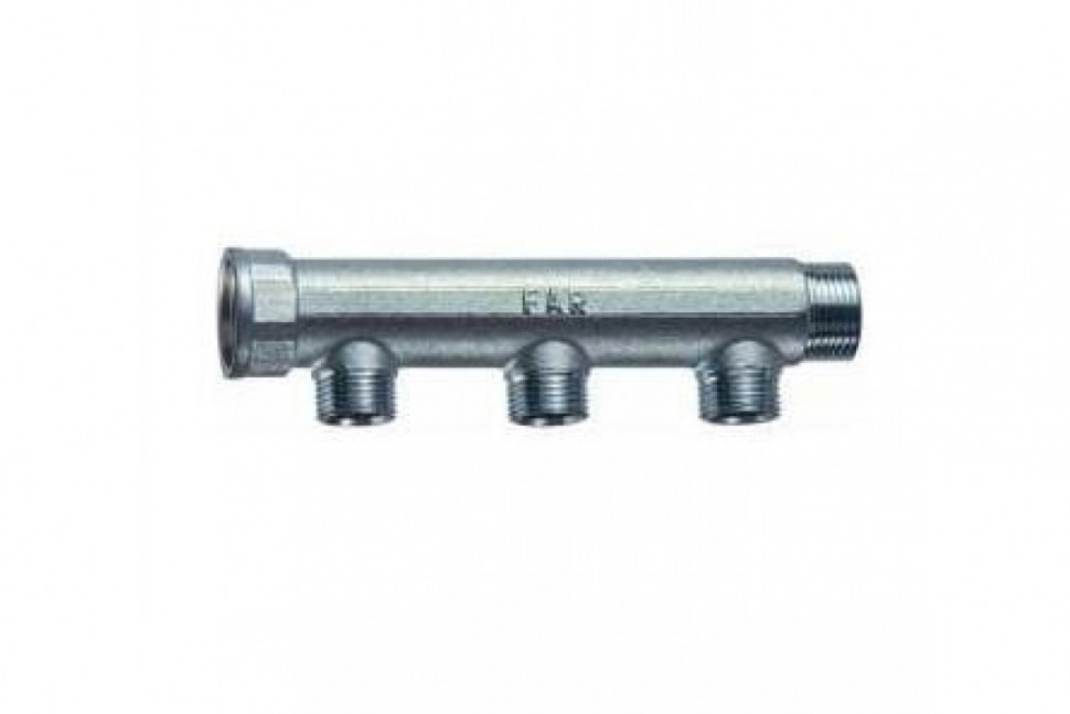 Коллектор распределительный 1 1/4" ВР-НР с 3 отводами 3/4" НР, хром FAR