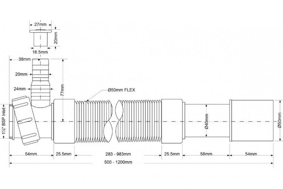 Гофра для раковины 40/50 600-1500 мм McAlpine MRMF2-15