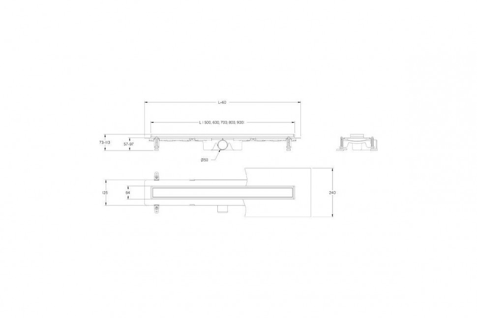 Душевой лоток Daveti Premium BASIC ABS BLACK 70 см