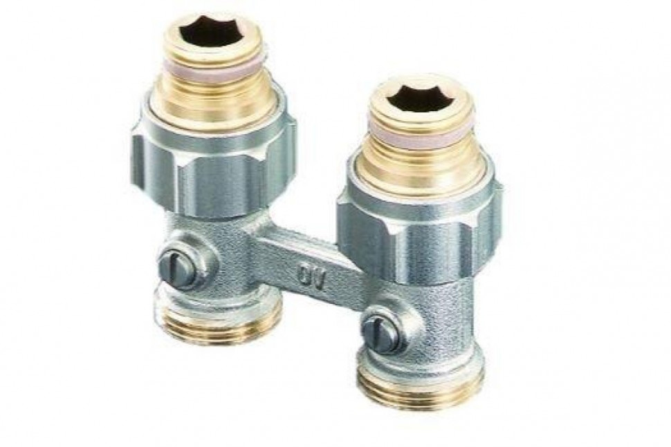Узел нижнего подключения радиатора 1/2" НР x 3/4" НР, прямой, никелированный Multiflex F ZB Oventrop