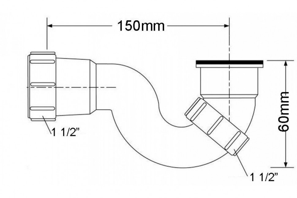 Сифон P-образный для ванны 1 1/2"х40 без выпуска McAlpine MRB6