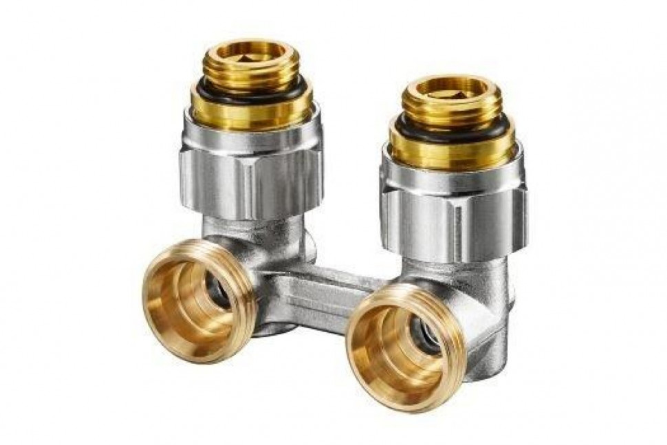 Узел нижнего подключения радиатора 1/2" НР x 3/4" НР, угловой, никелированный Multiflex F ZB Oventrop